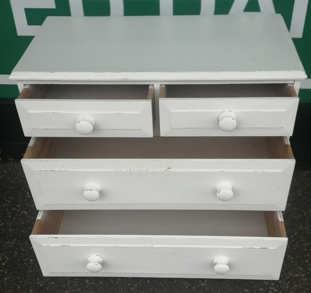 lovely shabby chic solid pine chest of four drawers