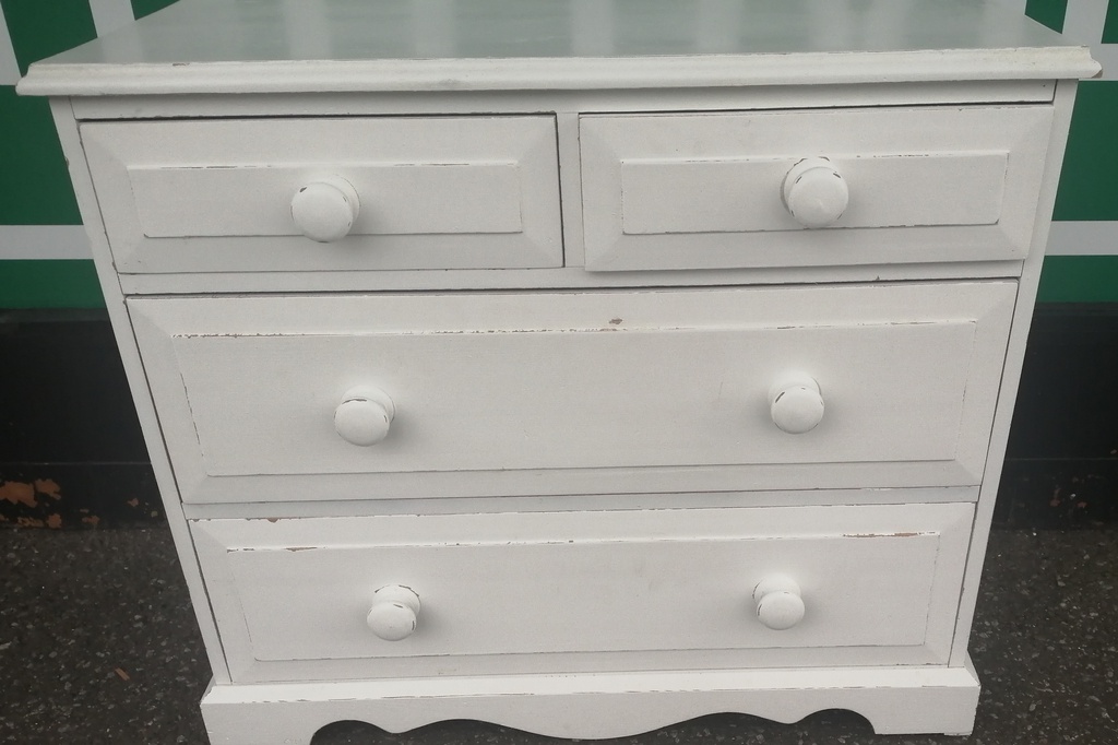 lovely shabby chic solid pine chest of four drawers