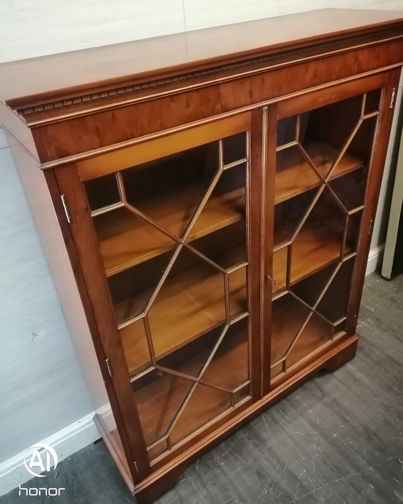 Lovely Repro Yew Glazed Display Unit / Bookcase