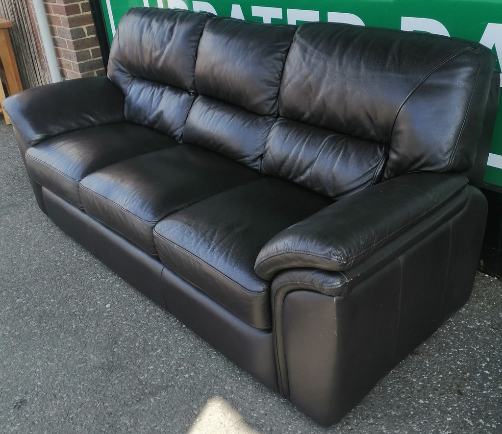 Quality Dark Brown Leather Three Seater Sofa