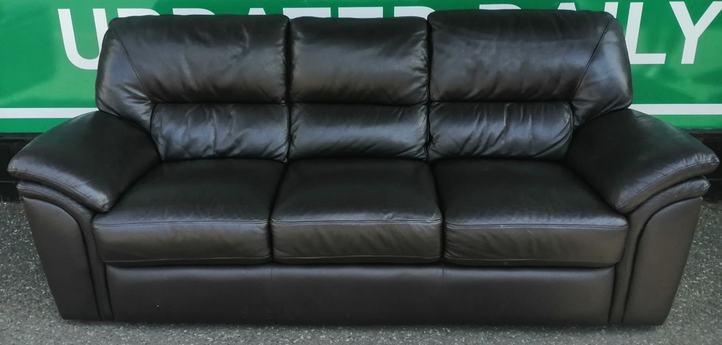 Quality Dark Brown Leather Three Seater Sofa