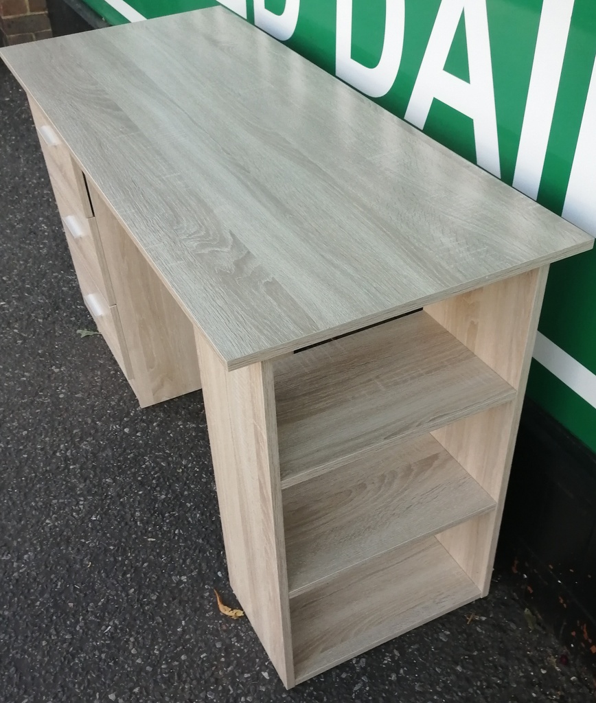Neat  desk with bookshelf end