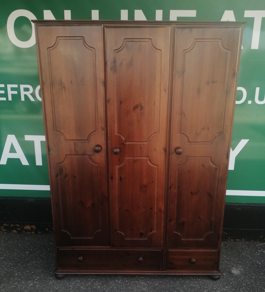 Triple size solid dark pine wardrobe with drawers