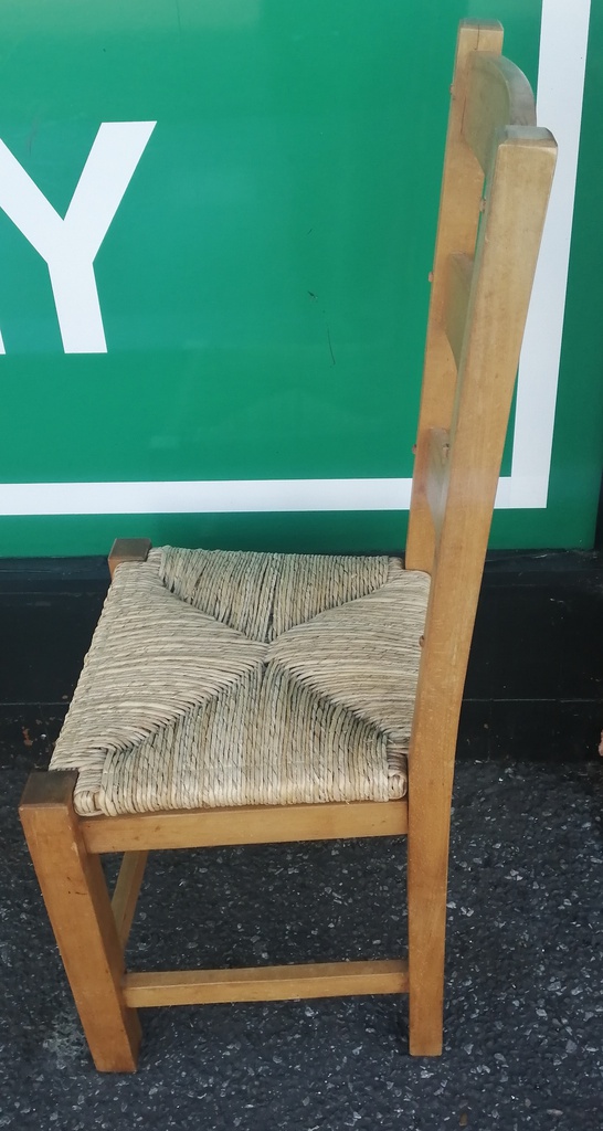 4 X RUSH SEATED LADDER BACK DINING CHAIRS