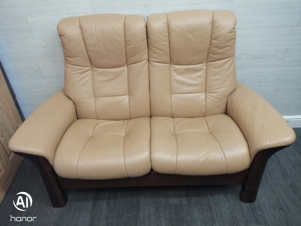 STRESSLESS DARK CREAM LEATHER TWO SEATER RECLINER SOFA