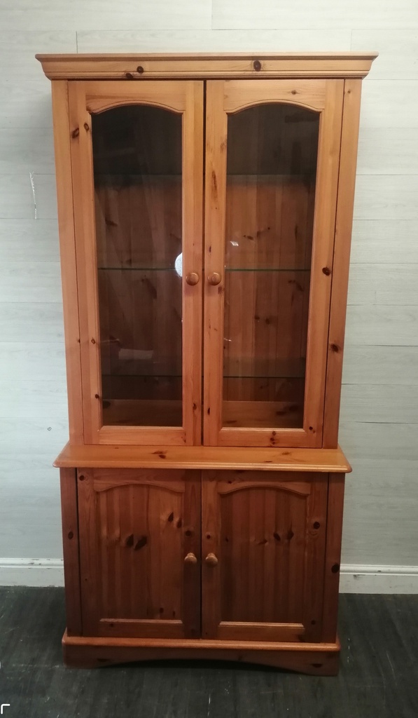 Glazed two door  pine dresser / cupboard