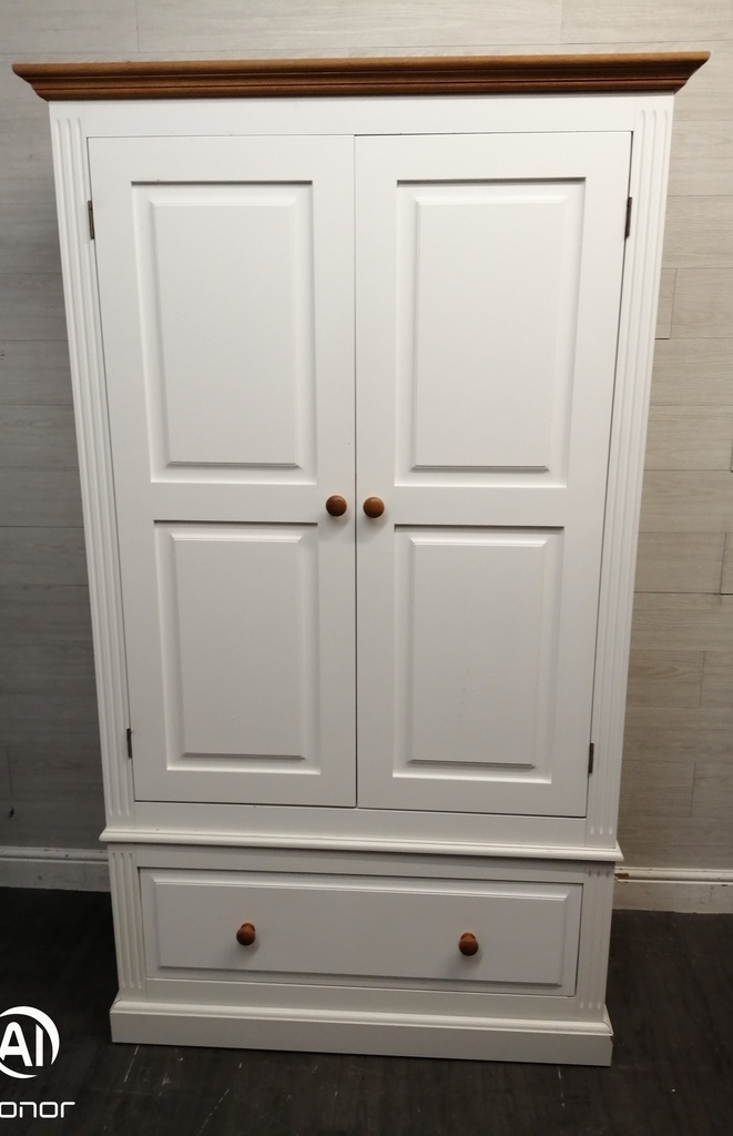 Double white / pine wardrobe with drawer