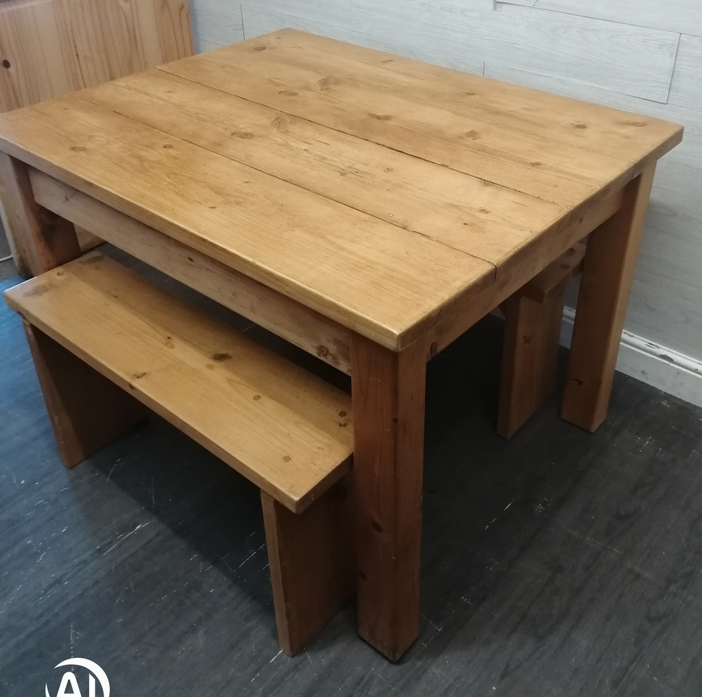 Lovely Rustic Pine Dining Table &amp; Two Benches