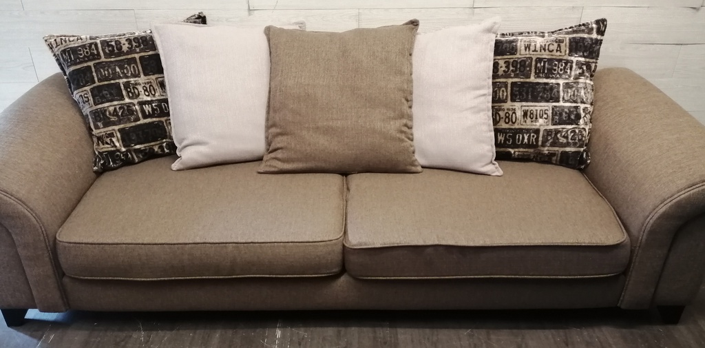 Brown Toned Large Three Seater Pillow Back Sofa