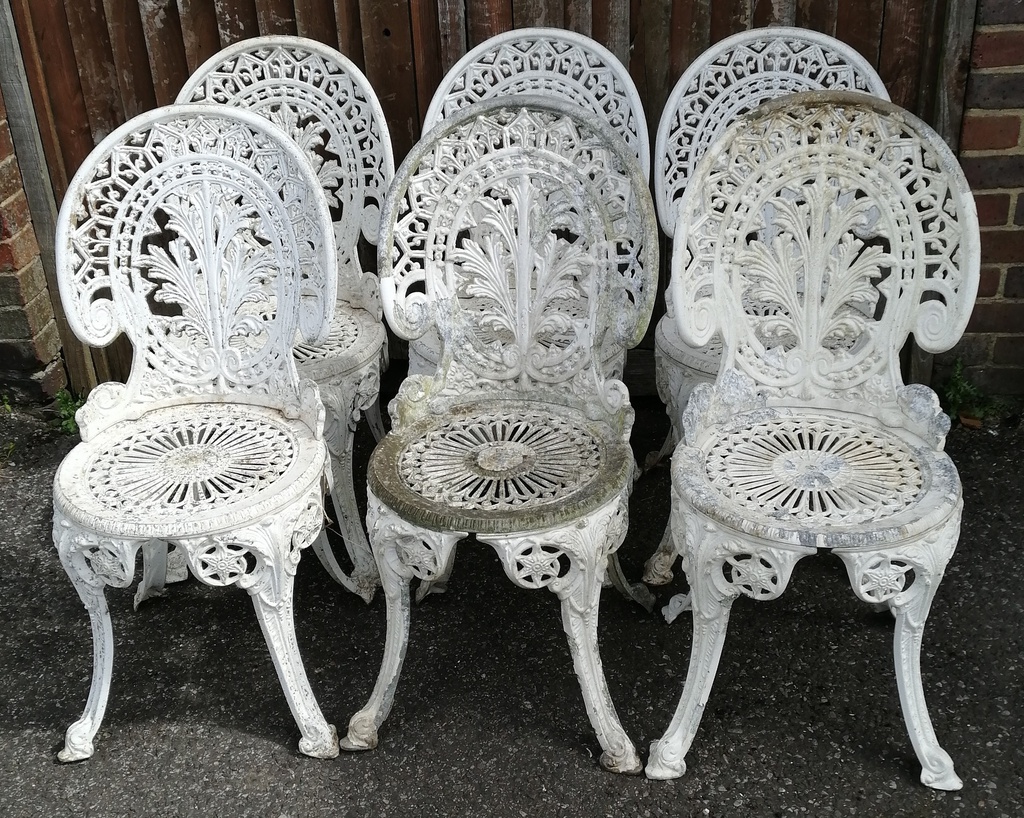 Set of six metal garden chairs