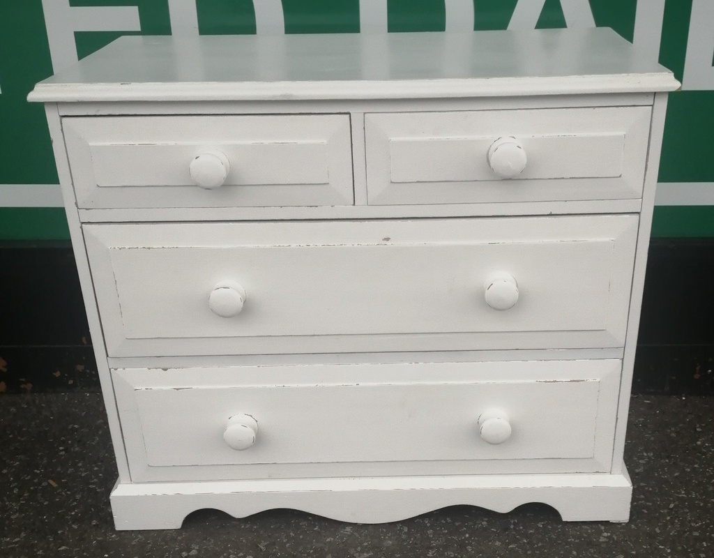 lovely shabby chic solid pine chest of four drawers