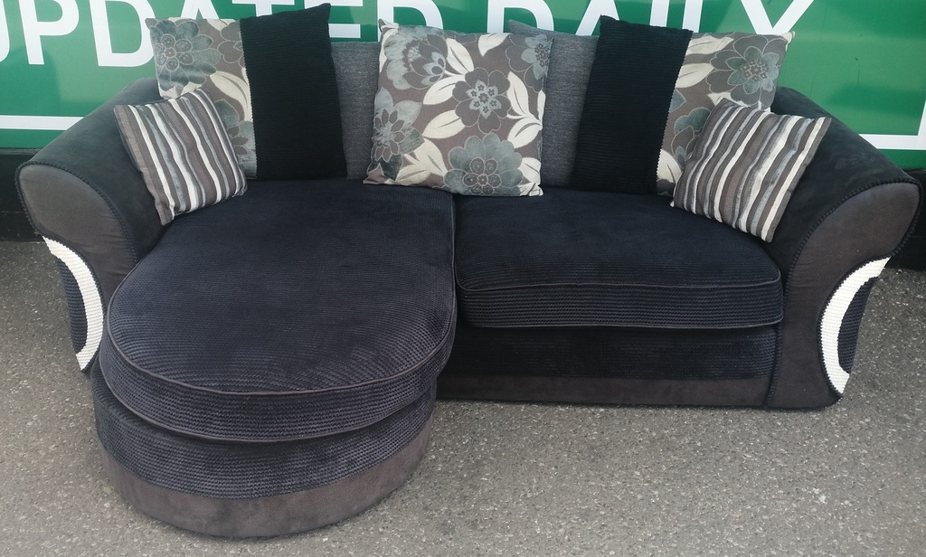 Large DFS Black  Toned Three Seater CHAISE-END SOFA