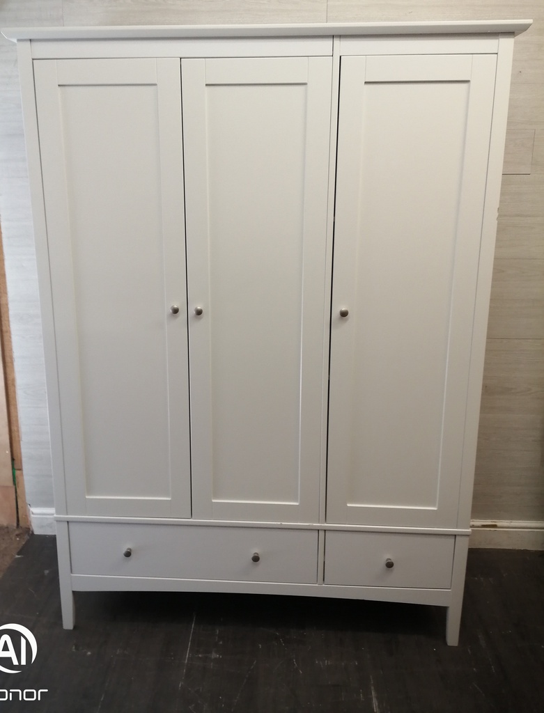 White Triple Wardrobe with Drawers