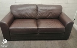 [HF18272] LARGE TWO SEATER BROWN LEATHER SOFA