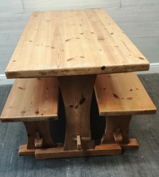 [HF18823] Solid Pine Dining Table &amp; Two Benches