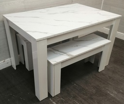 [HF18874] Lovely Marble Effect Dining Table &amp; Two Benches
